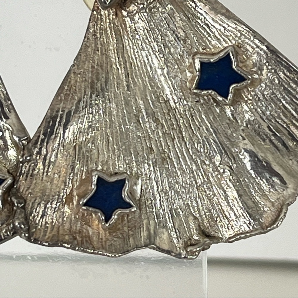 Vintage 80s Silver Blue Lapis Star Earrings - Picture 5 of 8